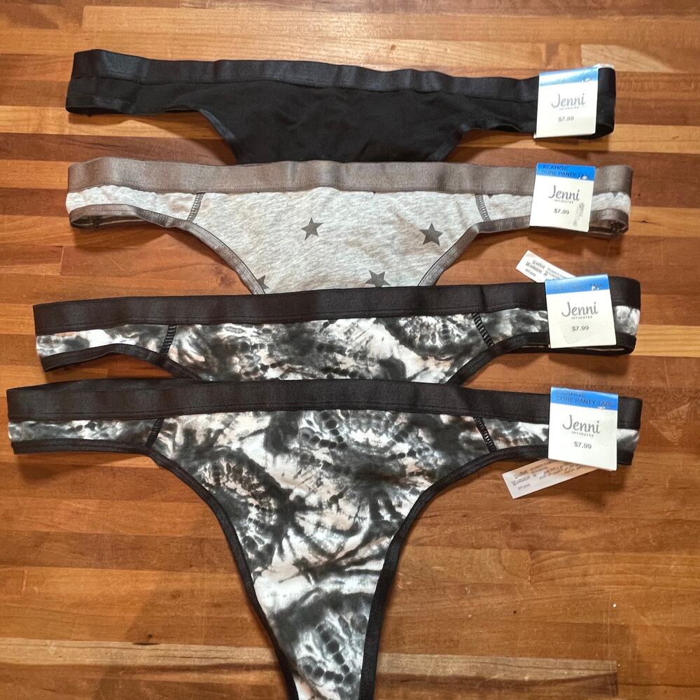 Jenni Women's Thong panty, pack of 4 XL black/grey
